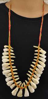 Native American Buffalo Tooth Necklace Red & Yellow Cording 31  
