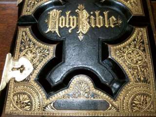 ANTIQUE FAMILY HOLY BIBLE CLASP UNMARKED GUSTAVE DORE STEEL ORIGINAL 