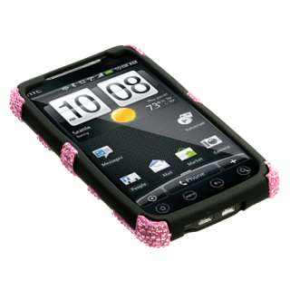 Pink bling/Black Fishbone Phone Protector case (bling 2.0) for HTC EVO 