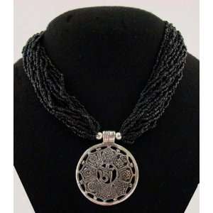 ~ Tibetan Black CORAL Silver 8 LUCKY SYMBOLS Necklace 