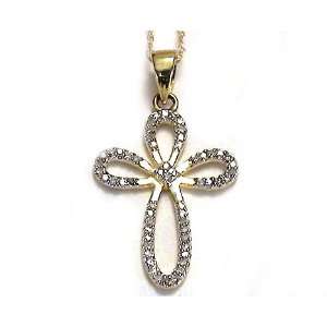  .18 ctw Diamond Loop Cross Necklace 10k yellow gold 