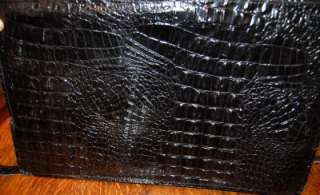   BLACK CROCODILE leather MESSENGER LAPTOP BRIEFCASE PURSE BAG  