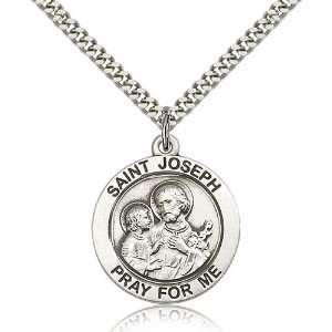  .925 Sterling Silver St. Saint Joseph Medal Pendant 1 x 7 