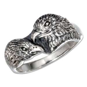  Sterling Silver Antiqued Hawk Heads Ring (size 13 
