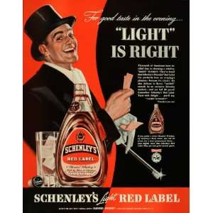   Red Label Whiskey Man Top Hat Cane   Original Print Ad