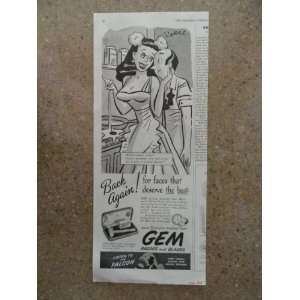 Gem Razor and blades,Vintage 40s print ad (whats cooking,honey 