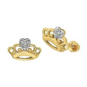 Disney   Diamond Cinderella Crown Stud Earrings in 14k Yellow Gold 