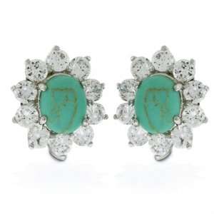    Bling Jewelry Oval Turquoise CZ Crown Stud Earrings Jewelry