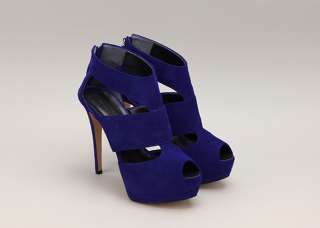 11265 Suede Platfrom Cut Out Handmade Sandals Heels Blue US  