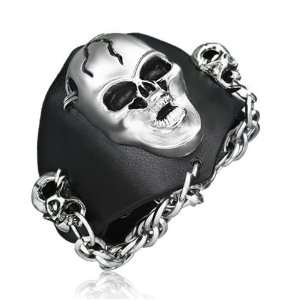 Bling Jewelry Stainless Steel Chain Skulls and Bones Leather Wrap 