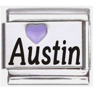 Austin Purple Heart Laser Name Italian Charm Link Jewelry