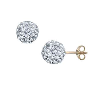 Crystal CZ Ball Stud Earrings Solid 14K Yellow Gold  