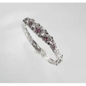 Silver Plumeria Floral Bracelet w/pink CZ. 10mm *  from 