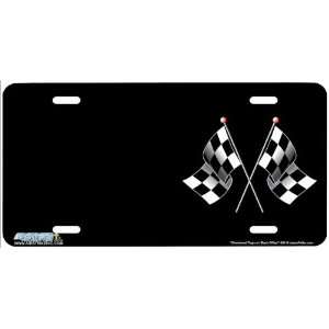  504 Checkered Flags on Black Offset Racing License Plate 