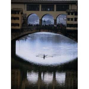  Rower on Arno River Passing Beneath Ponte Vecchio 