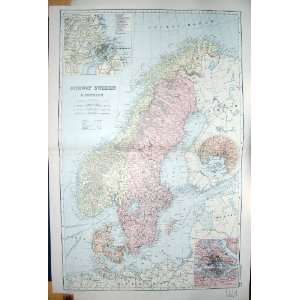  BACON MAP 1894 NORWAY SWEDEN COPENHAGEN STOCKHOLM