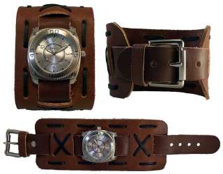 NEMESIS DLX BROWN WIDE BAND MENS LEATHER CUFF WATCH NEW  