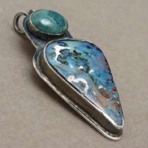   Silver Pendant with 2 Unusual Natural Rock/Mineral Stones  