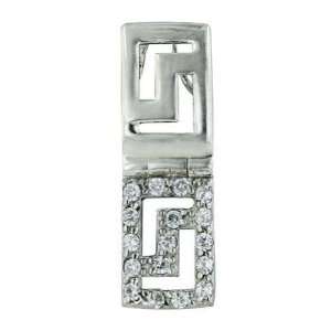  Sterling Silver Clear Cubic Zirconia Greek Key Pendant 16 inches 