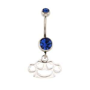   Steel Belly Ring   Capri Blue CZ   Brass Knuckles   14g: Jewelry