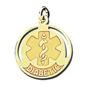  14k Gold Round Medical Diabetic Charm Jewelry
