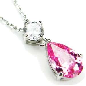   Drop Necklace, Pink Topaz Colored & Diamond Colored CZs, 18 Jewelry