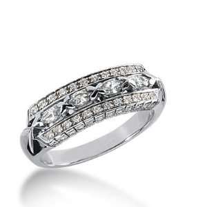18k Gold Diamond Anniversary Wedding Ring 4 Marquise Shaped, 72 Round 