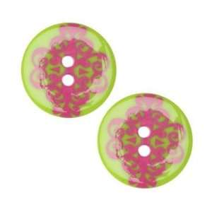  Fashion Button 1 Damask Lime/Pink By The Package Arts 