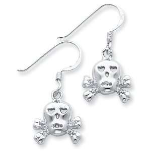  Sterling Silver CZ Skull w/Cross Bones Earrings: Jewelry