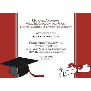  Red And Grey Cap And Diploma Graduation Invitations 