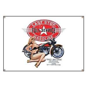  Banner Last Stop Full Service Gasoline Motorcycle Girl 