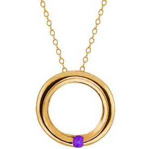    Round Purple Amethyst 18k Yellow Gold Circle Pendant Jewelry