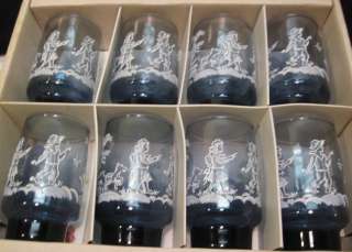 VTG 1960s LIBBEY MARY GREGORY BLUE GLASS 4 1/2 TUMBLERS~ORIGINAL BOX 