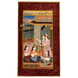  Mughal Miniature on Paper By Painted Crushed Stone 