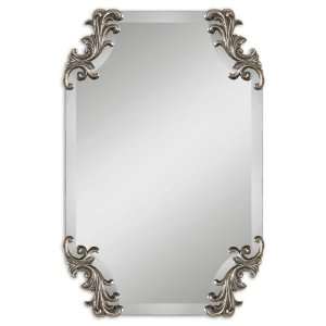   Mirror Shaped Bevel Mirror With Heavily Burnished