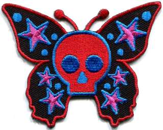 Butterfly skull horror goth emo punk biker applique iron on patch new 