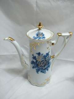 LIMOGES CHINA EARLY HOT CHOCOLATE POT SET FLOW BLUE GOLD TEAPOT COFFEE 
