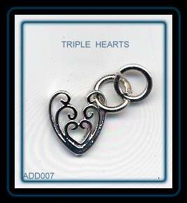 NAIL ART DANGLE Triple HEARTS.CHARM JEWEL  
