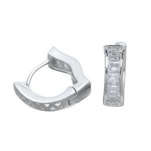   Silver & Baguette CZ U Shaped Pointy Huggie Hoope Earrings: Jewelry