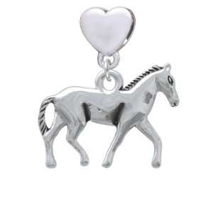  Silver Walking Horse European Heart Charm Dangle Bead 