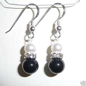  Genuine Black White Pearl and Rhinestone Earrings 