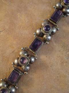 Vintage Mexico Mexican Sterling Silver & Amethyst Bracelet  