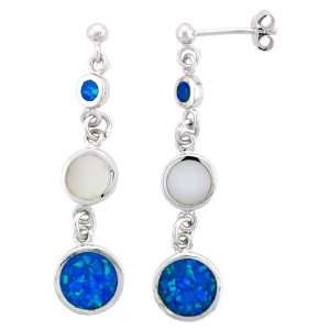  Sterling Silver Blue & White Inlay Synthetic Opal Dangling 