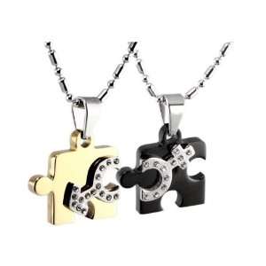 Matching LOVE PUZZLE Stainless Steel Lovers necklace interlocking 