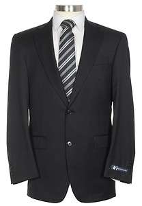 695 Hart Schaffner Marx 38R Mens Black Pinstriped Wool Suit  