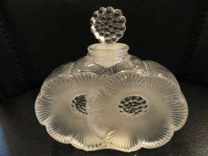 Vintage Lalique Deux Fleurs Crystal Perfume Bottle Signed Lalique Made 