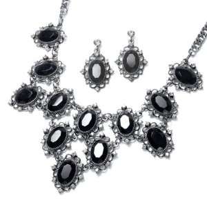  Mariell ~ Vintage Black Oval Crystal Necklace Set: Jewelry