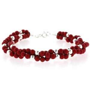  Simulated Red Coral Sterling Silver Beaded Three Strand 