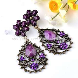 2PCS Vintage Purple Bohemian Crystal Cluster Flower Chandelier Dangle 