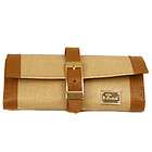 Tan Brown Leather Jewelry Travel Bag with Gold Tone Buckle TS11386BR